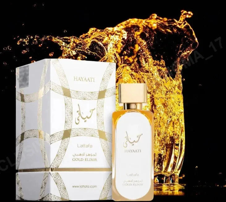Lattafa Hayaati Gold Elixir Eau de Parfum para mujer – dulce, oriental, cálido y elegante