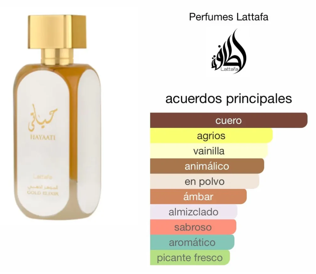 Lattafa Hayaati Gold Elixir Eau de Parfum para mujer – dulce, oriental, cálido y elegante