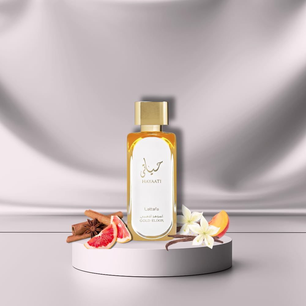 Lattafa Hayaati Gold Elixir Eau de Parfum para mujer – dulce, oriental, cálido y elegante