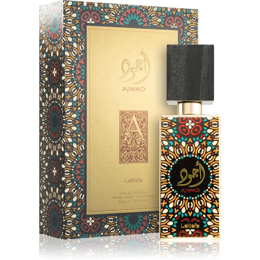Lattafa Ajwad Eau de Parfum Unisex, Fragancia afrutada con notas de jazmín.