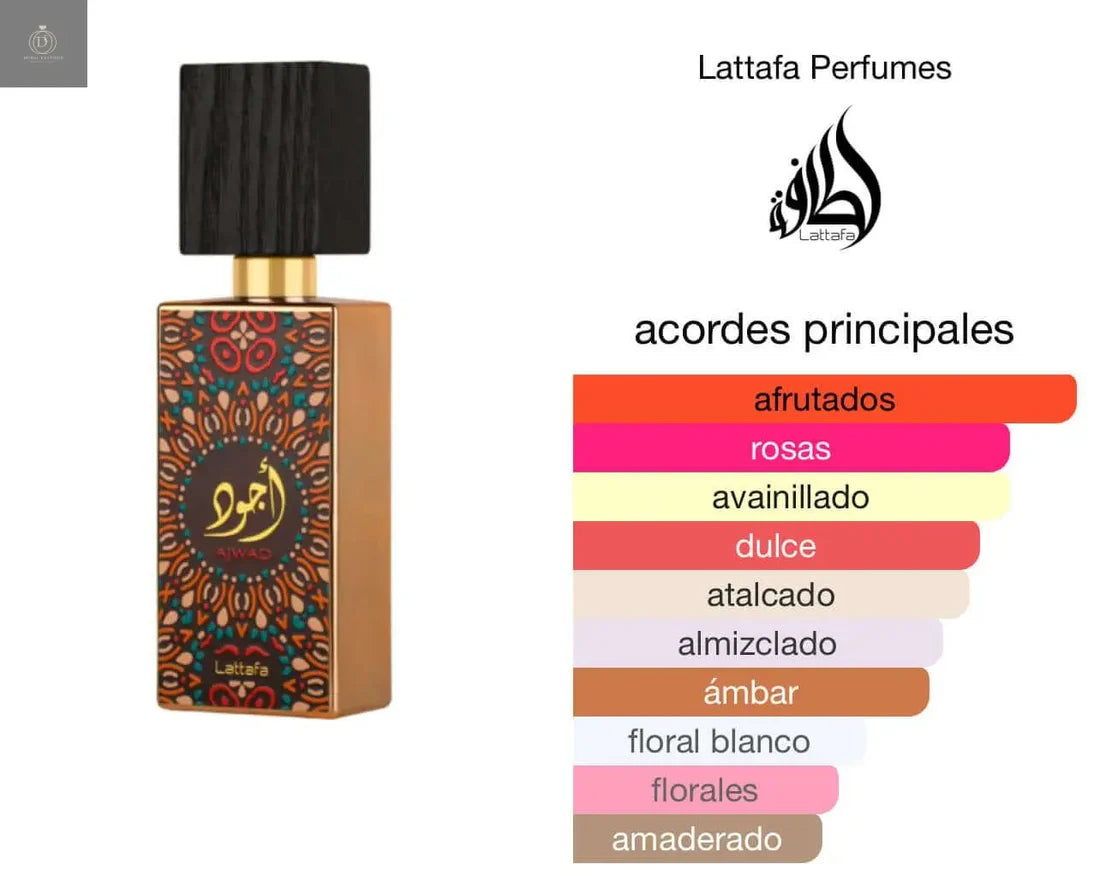 Lattafa Ajwad Eau de Parfum Unisex, Fragancia afrutada con notas de jazmín.