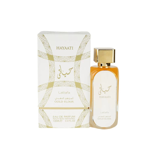 Lattafa Hayaati Gold Elixir Eau de Parfum para mujer – dulce, oriental, cálido y elegante