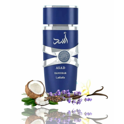 Asad Zanzibar Perfume para Hombre, con notas especiadas y frescas - Lattafa