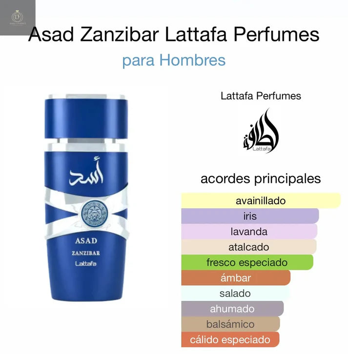 Asad Zanzibar Perfume para Hombre, con notas especiadas y frescas - Lattafa