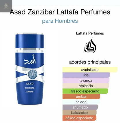 Asad Zanzibar Perfume para Hombre, con notas especiadas y frescas - Lattafa