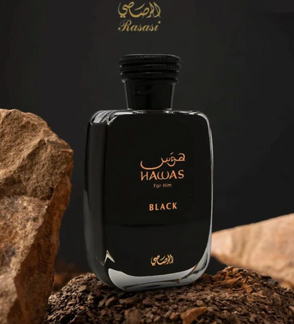 Rasasi Hawas Black Eau de Parfum | Masculino, cítrico-ahumado con carácter sofisticado