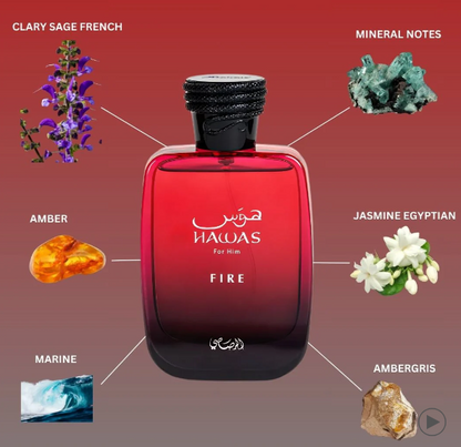 Rasasi Hawas Fire for Him Eau de Parfum | Perfume Masculino Intenso, Especiado y Seductor