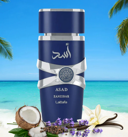 Asad Zanzibar Perfume para Hombre, con notas especiadas y frescas - Lattafa